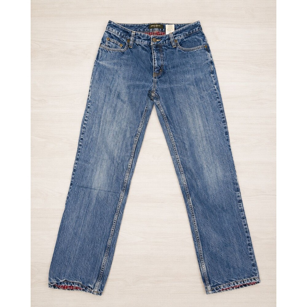 Eddie Bauer Women's 6 Natural Fit Plaid Lined Blue Denim Jeans 100% Cotton